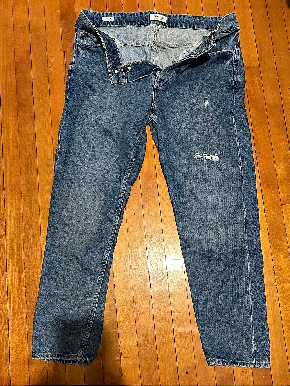 Only & Sons Men's Jeans Waist 30 L 32 Blue Distressed